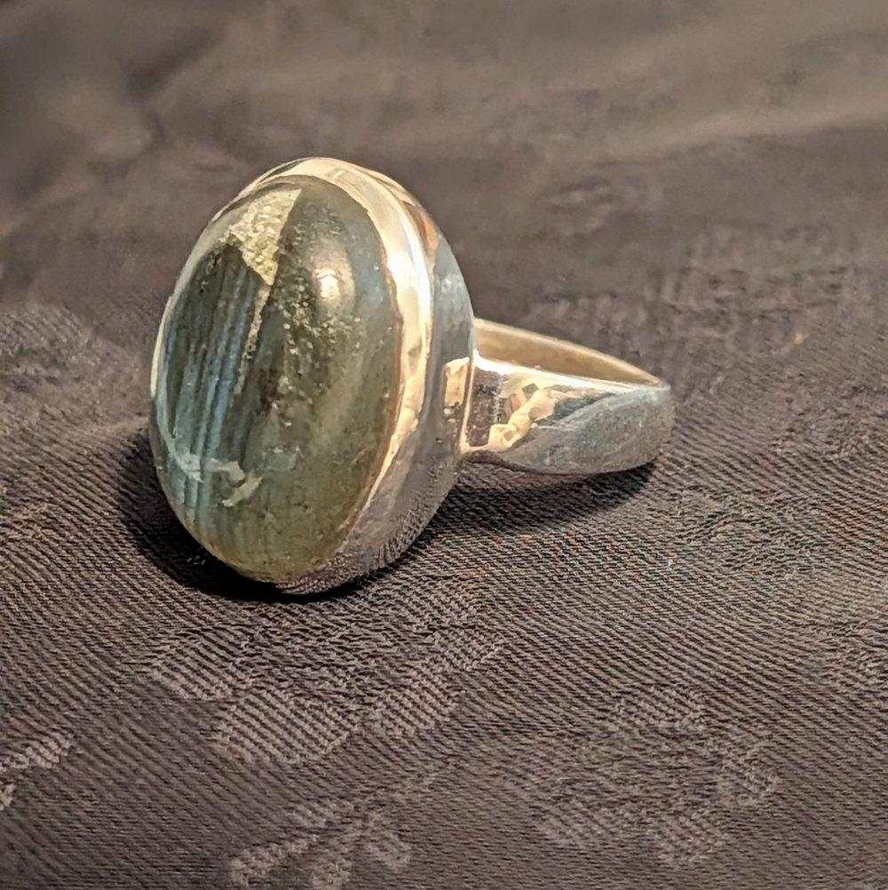 Beautiful Genuine Solid 925 Sterling Silver Ring Natural Labradorite Ring Size 6 - Picture 5 of 13